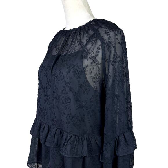 Pinch NWT Black Sheer Chiffon Textured Ruffle Long Sleeve Blouse w Camisole - Picture 7 of 15